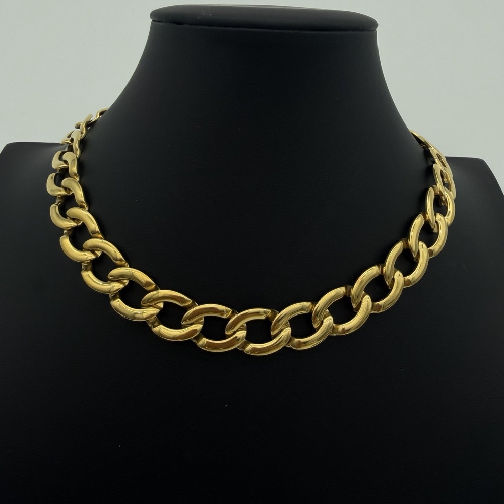 Vintage Monet Necklace Chunky Gold Tone Curb Link Flat Statement Signed Mint 80s